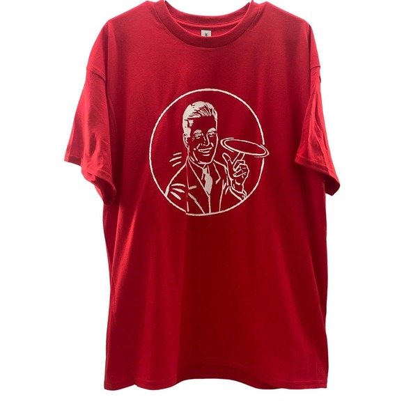 Disc Golf Shirt RETRO Man Spinning Disc Vinyl Custom Logo XL T-Shirt RED - Picture 5 of 6
